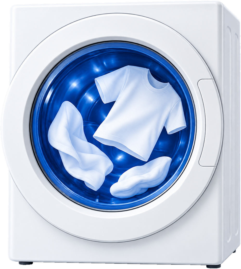 Máy giặt Xoay Xoay cửa xanh với quần áo bên trong